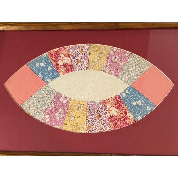 Two Quilting Squares Double Wedding Ring Blocks Pattern Wooden Framed Matted - Picture 4 of 14